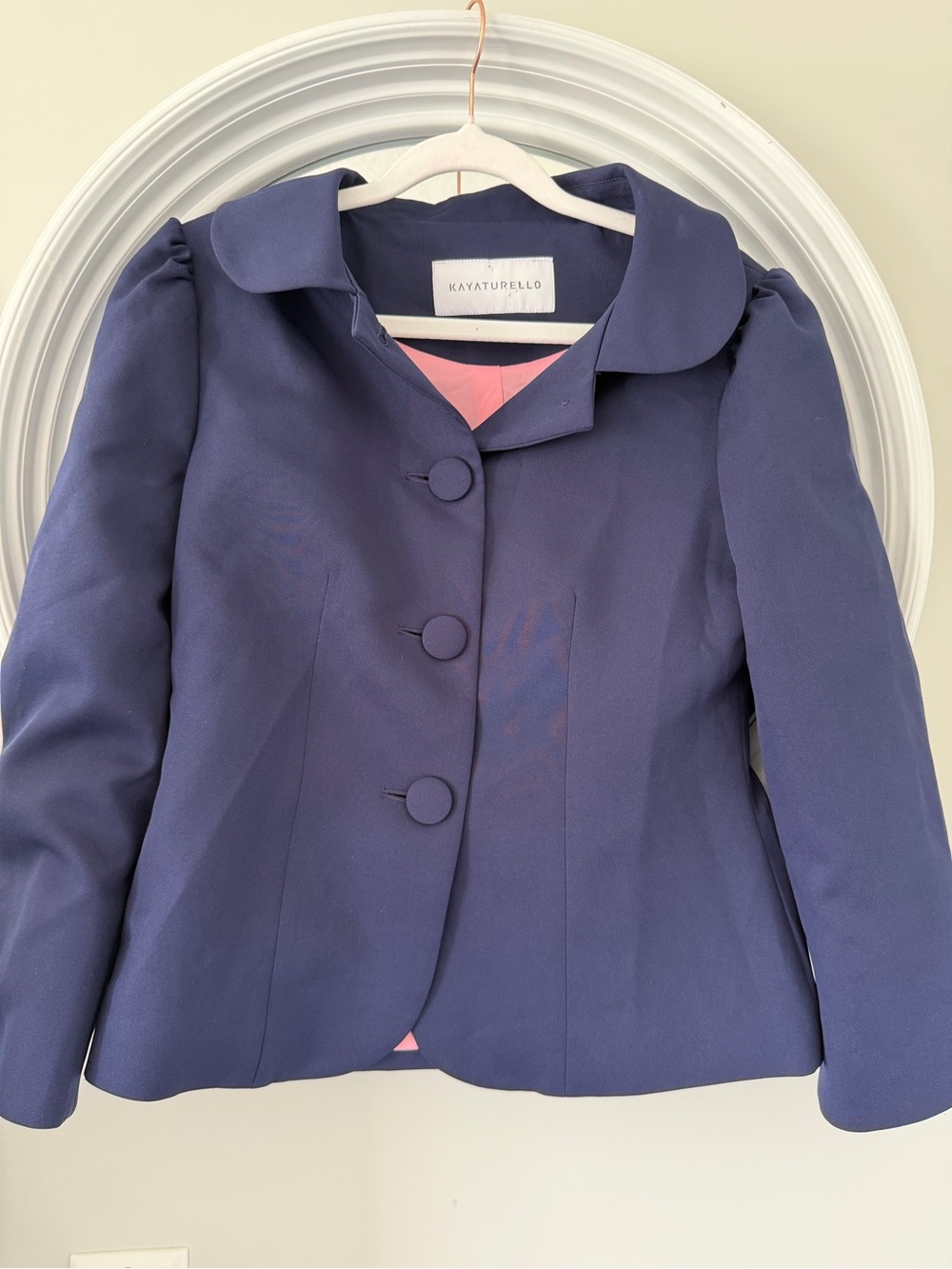 Kaya Turello Structured Blue Tailored Blazer Jacket Pink Lining
